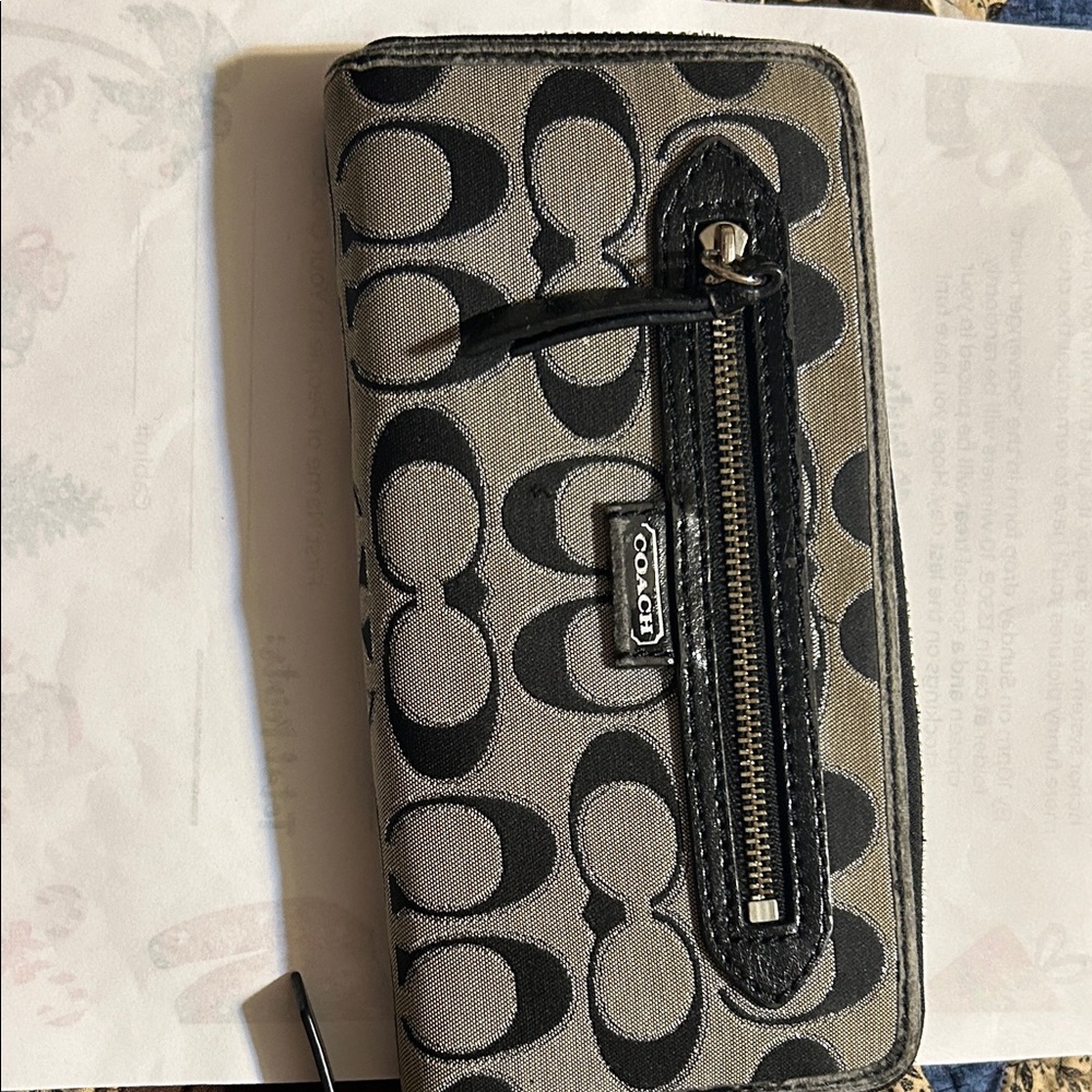 Coach Black and Tan Signature Wallet